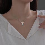 925 Silver Droplet Necklace Moonlight Stone Collar Chain Wedding Jewelry