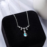 925 Silver Droplet Necklace Moonlight Stone Collar Chain Wedding Jewelry