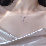 925 Silver Droplet Necklace Moonlight Stone Collar Chain Wedding Jewelry