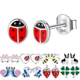 925 Silver Red Ladybug Stud Earrings for Kids