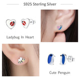 925 Silver Red Ladybug Stud Earrings for Kids