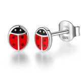 925 Silver Red Ladybug Stud Earrings for Kids