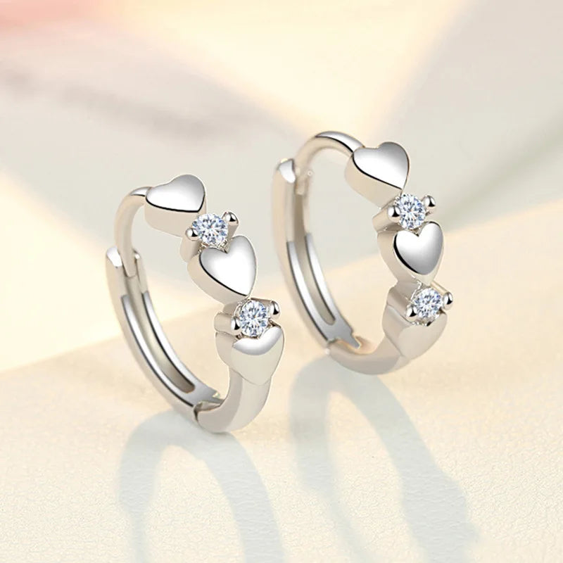 925 Silver Heart Zircon Earrings Small Earrings For Women Jewelry