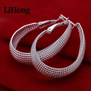 925 Silver U Shape Mesh Earrings Beads Gift Jewelry