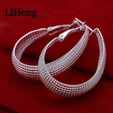925 Silver U Shape Mesh Earrings Beads Gift Jewelry