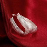 925 Silver U Shape Mesh Earrings Beads Gift Jewelry
