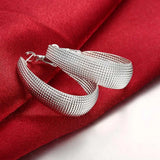 925 Silver U Shape Mesh Earrings Beads Gift Jewelry