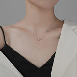 925 Silver Zircon Bow Necklace Tassel Choker