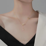 925 Silver Zircon Bow Necklace Tassel Choker