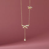925 Silver Zircon Bow Necklace Tassel Choker