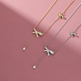 925 Silver Zircon Bow Necklace Tassel Choker
