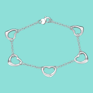925 Silver Five Heart Bracelet Charm Wedding Jewelry