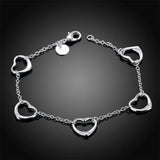 925 Silver Five Heart Bracelet Charm Wedding Jewelry