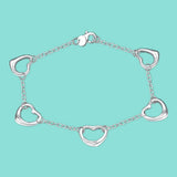 925 Silver Five Heart Bracelet Charm Wedding Jewelry