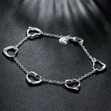 925 Silver Five Heart Bracelet Charm Wedding Jewelry