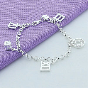 925 Silver Roman Numeral Pendant Bracelet for Women Wedding Jewelry