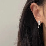 925 Silver Flow Stud Earrings Wedding Cocktail Jewelry Korea Earrings