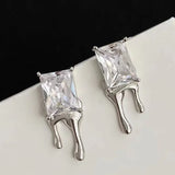 925 Silver Flow Stud Earrings Wedding Cocktail Jewelry Korea Earrings