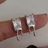 925 Silver Flow Stud Earrings Wedding Cocktail Jewelry Korea Earrings