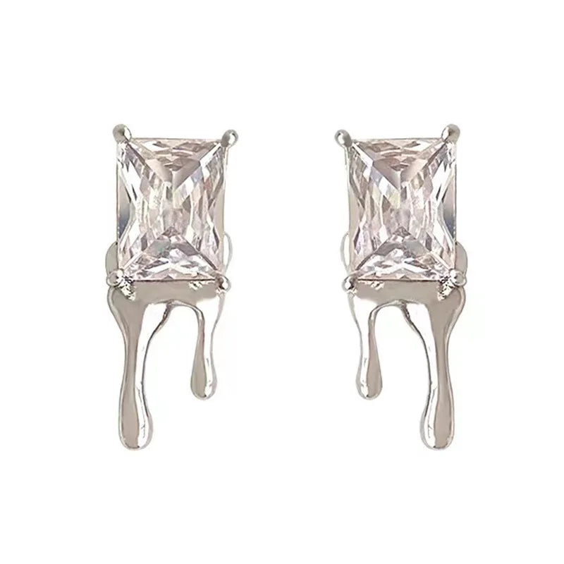 925 Silver Flow Stud Earrings Wedding Cocktail Jewelry Korea Earrings