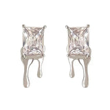 925 Silver Flow Stud Earrings Wedding Cocktail Jewelry Korea Earrings