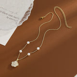 925 Silver Flower Necklace Sweater Pearl Collar Chain Diamond Pendant