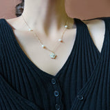 925 Silver Flower Necklace Sweater Pearl Collar Chain Diamond Pendant