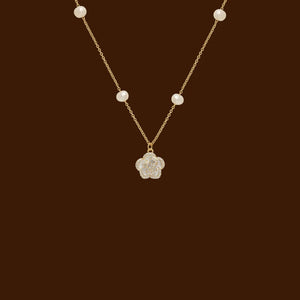 925 Silver Flower Necklace Sweater Pearl Collar Chain Diamond Pendant