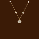 925 Silver Flower Necklace Sweater Pearl Collar Chain Diamond Pendant