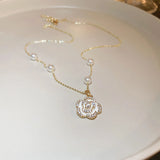925 Silver Flower Necklace Pearl Collar Pendant