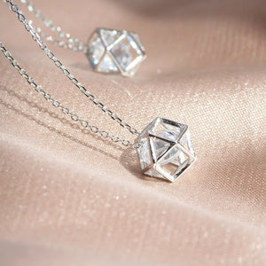 925 Silver Geometric Pendant Necklace Zircon Chain Birthday Gift