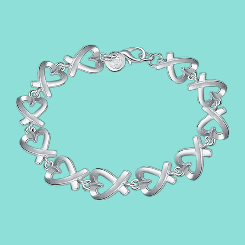 925 Silver Heart Bracelet Women Engagement Party Christmas