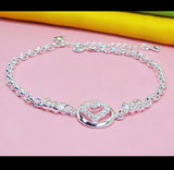 925 Silver Heart Bracelet Hollow Charm Long Chain Lady Gift