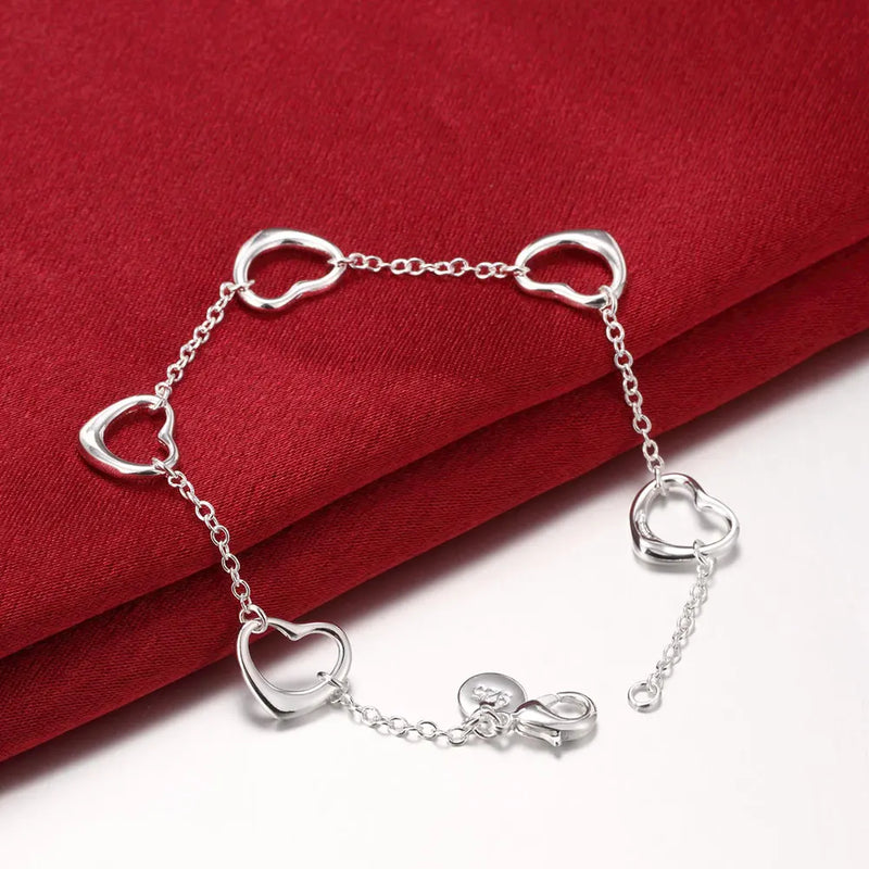 925 Silver Heart Chain Bracelet For Women Jewelry