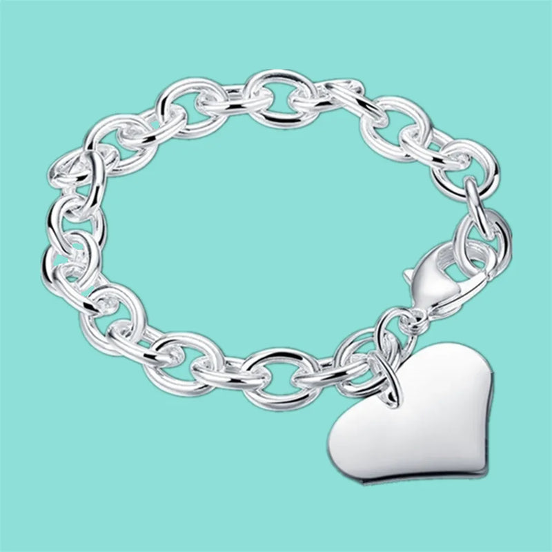 925 Sterling Silver Heart Chain Bracelets for Women