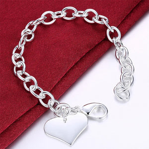 925 Sterling Silver Heart Chain Bracelets for Women