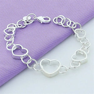 925 Silver Heart Charm Bracelet Women Gift Party