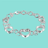 925 Silver Heart Charm Bracelet Women Gift Party