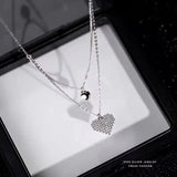 925 Silver Heart Double Layers Necklace Pendant Choker