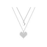 925 Silver Heart Double Layers Necklace Pendant Choker