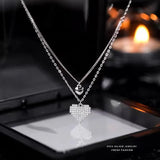 925 Silver Heart Double Layers Necklace Pendant Choker