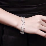 925 Silver Heart Lock Beads Chain Bracelet for Women