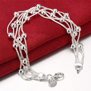 925 Silver Heart Lock Beads Chain Bracelet for Women