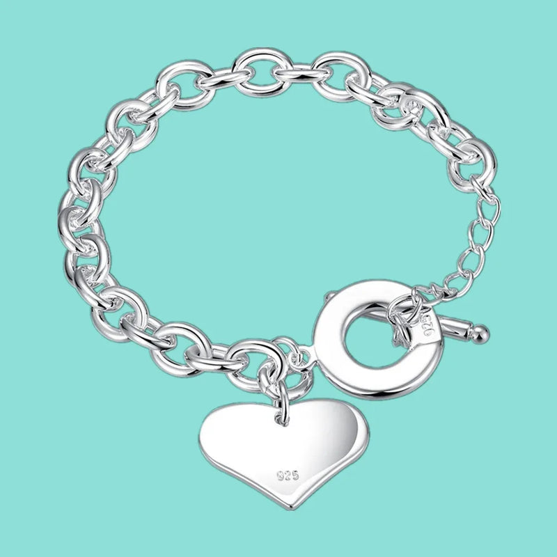 925 Silver Heart Bracelet Wedding Engagement Jewelry