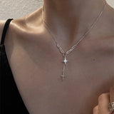 925 Silver Hexagram Necklace Zircon Star Pendant Clavicle Chain