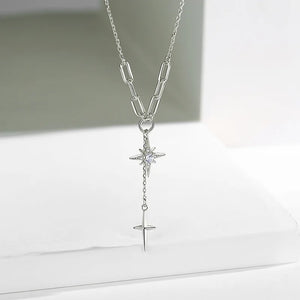 925 Silver Hexagram Necklace Zircon Star Pendant Clavicle Chain