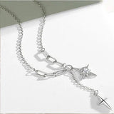 925 Silver Hexagram Necklace Zircon Star Pendant Clavicle Chain