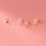 925 Silver Bunny Ears CZ Stud Earrings