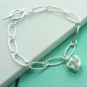 925 Silver Crown Pendant Charm Bracelet Wedding Gift