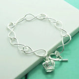 925 Silver Crown Pendant Charm Bracelet Wedding Gift